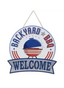 Backyard BBQ Welcome Wood Sign approx. 14