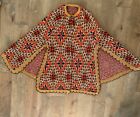 Vintage 1970's Knitted Poncho One Size Missing 2 Buttons