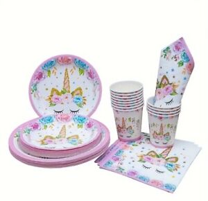 Unicorn Theme Birthday Party Tableware Set - 80 Pieces Plates/Cups/Napkins ( C )