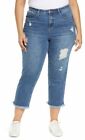 BP Women's Plus Size Carpenter High Waist Frey Hem Crop Blue Jeans Size 14 $45