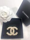 Chanel CC Pearl Crystal Light Gold Tone Brooch In Box