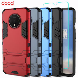 For OnePlus 7T / 7T Pro Hybrid Armor Stand Shell Case Cover + Tempered Glass