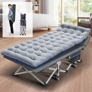 H&ZT Folding Cot Rollaway Guest Bed Lawn Reclining Chaise Lounger with Mattress
