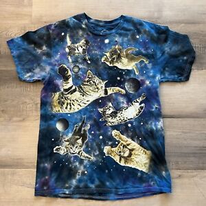 DOM Tie Dye Galaxy Print Graphic Cat T Shirt Adult Size M