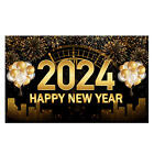 Happy New Year Background Cloth 2024 Extra Large Fabric Sign Poster Black