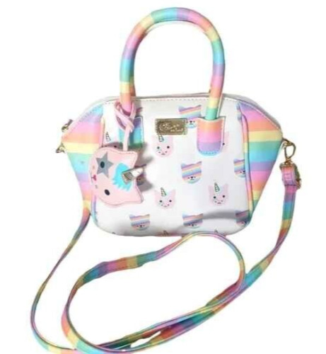 Luv Betsey Johnson Quinny Rainbow Unicorn Cat Satchel Crossbody Bag Purse NWT