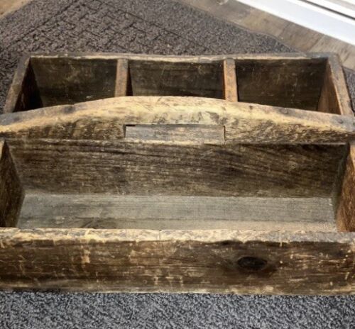 Antique Vintage Handmade Folk Art Wood Tool Shoe Shine Box Crate Carry Tote