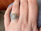 Oval Diamond Double Halo Engagement Ring + Contour Wedding Band - 14k White Gold