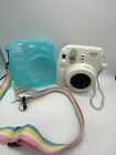 Fujifilm Instax Mini 8 Instant Camera White 60mm W/Blue Hard Case Rainbow Strap