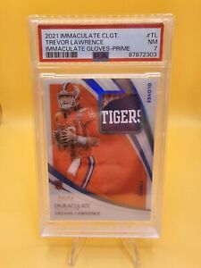 2021 Trevor Lawrence Gloves Tigers Patch #14/74 PSA 7 immaculate