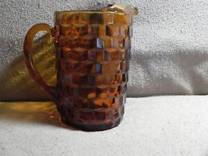 Indiana Glass Cubist Colony Whitehall Amber Pitcher with Ice Lip