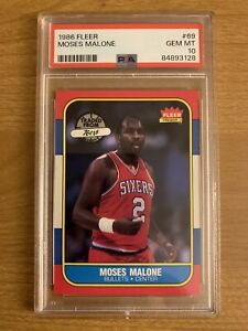 1986-87 Fleer #69 Moses Malone PSA GEM MT 10; Philadelphia 76ers