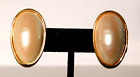 Vtg. Les Bernard Egg Shaped Faux White Mabe Pearl Gold Tone Clip Earrings