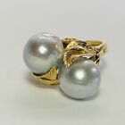 Ming's Honolulu 14K Yellow Gold 9.5mm Baroque Blue Akoya Pearls Size 8 Ring 6.2g
