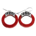 925 Sterling Silver Artisan Round Red Coral Sterling Hoop Earrings, 1