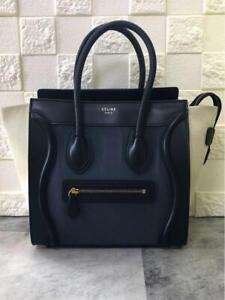 CELINE Luggage micro Shopper Handbag Black Canvas Lather Auth
