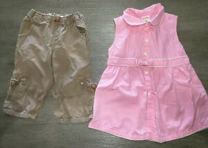 2 pc TODDLER GIRLS BABY GAP KHAKI PANTS size 3T pink GYMBOREE SUMMER DRESS 4T