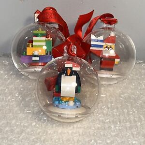 3 Lego Holiday Bauble Ornaments Penguin 853796 Santa 850850 Presents 853815