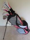 NEW Ladies Golf Club Set Driver Wood Hybrid Irons Putter & Stand Pink Bag Womens