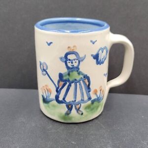 M A Hadley Hand Painted Art Pottery Girl in Dress Coffee Mug The End Signed