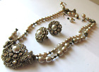 Vintage Signed MIRIAM HASKELL Baroque PEARL NECKLACE & EARRINGS For Parts REPAIR