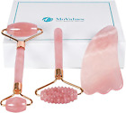 New Listing4-In-1 Jade Roller and Gua Sha Set. Rose Quartz Roller with Eye Massager, Jade G
