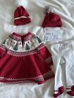 Tahari Sweater Dress Tights Set Baby Girl 0-3 Mo Red Christmas Tree Deer 2 Hats