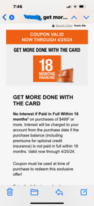HOME DEPOT Coupon Up tp 18 Months Financing. Expire: 4/25/2024