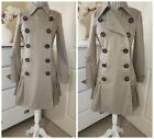 Sinclaire Khaki Stretch Cotton Double Breasted Trench Coat-Dress Ruffled Sz. XS