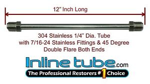 1/4 Brake Line 12 Inch Stainless Steel 7/16-24 Tube Nuts 45 Degree Double Flare