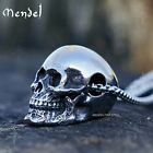 MENDEL Gothic Mens Biker Skull Pendant Necklace Men Stainless Steel Chain Silver