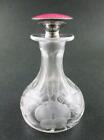 PINK Guilloche ENAMEL & STERLING Silver Stopper/DAUBER Cut Glass PERFUME Bottle