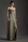 $248 BHLDN Moss Green Remy Cowl Neck Satin Faux Wrap Gown 4 NEW B978