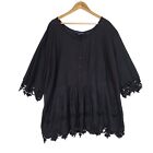 Denim 24/7 black peasant top blouse 1/2 button embroidered crochet lace | 32W