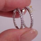 Solid 14K White Gold VVS1 Moissanite Inside-Out Hoop Earrings 1.50 CT Round Cut