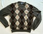 Joseph & Lyman Sweater 100% Cashmere Argyle Gray V-Neck Cardigan Pullover Sz XXL