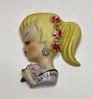 Ucagco Lady Head Vase Wall Pocket Rare Vintage Beautiful Face W/ Flowers in Hair
