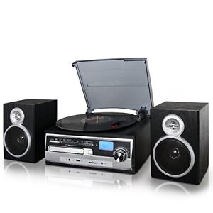 3-Speed Vinyl Turntable Home Stereo System with CD Player, FM Radio, Bluetoot...