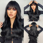 US 24inch Cosplay wig with bangs Long Wavy Synthetic hair Fashion Black