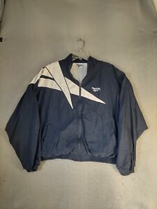 Reebok Mens Jacket XL Blue Windbreaker Full Zip Long Sleeve Logo Nylon Track