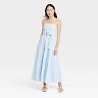 Women's Belted Midi Bandeau Dress - A New Day Blue/White Striped 0