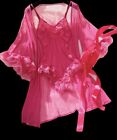 VTG Stl Robe Kimono TEDDY ROMPER nightie RUFFLED LACE Bodysuit Lingerie Set L/XL