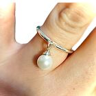 925 Sterling Silver Pearl Ring size 6 7 8 9 for Women Created Silver Ring Gift