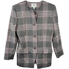 Amanda Smith Grey and Pink Plaid Recycled Wool Blend Coat Women's Size 8 EUC