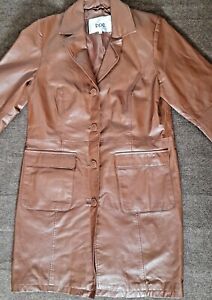 BPC Bonprix coat leather size 14 (42) caramel brown trench buttoned long pockets