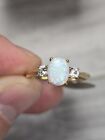 NWT 10k Yellow Gold Opal Ring With White Sapphires Size 7