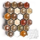 Set of 24 Magnetic Spice Jars for Refrigerator Hexagon Glass Magnetic Spice Jar
