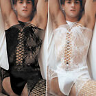 Men Gay Sissy Sexy Lace Mesh Fishnet Bodystocking See Through Lingerie Bodysuit