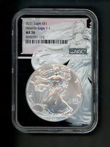 2021 US American Silver Eagle Dollar $1 NGC MS70 GEM UNC Heraldic Eagle T-1
