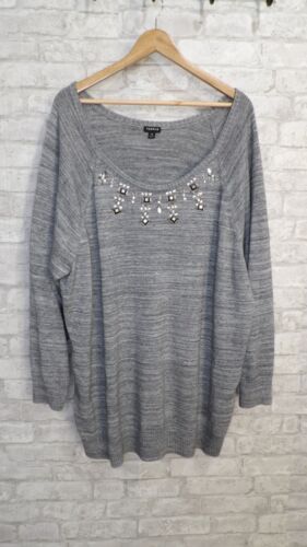 Torrid Pullover Sweater Long Sleeves Embellished Marled Gray Womens Plus Size 5X